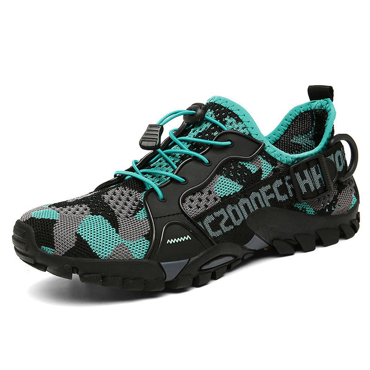 "Orthopädischer Wanderschuh Damen in Camouflage, gepolsterte Einlegesohle, rutschfeste Sohle, atmungsaktiv, seitliche Ansicht