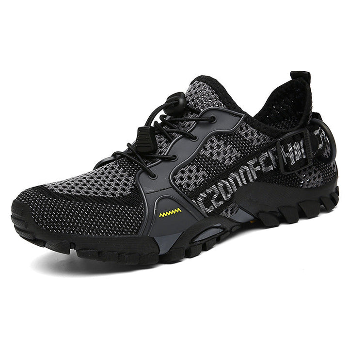 "Orthopädischer Wanderschuh Damen in Camouflage, gepolsterte Einlegesohle, rutschfeste Sohle, atmungsaktiv, seitliche Ansicht
