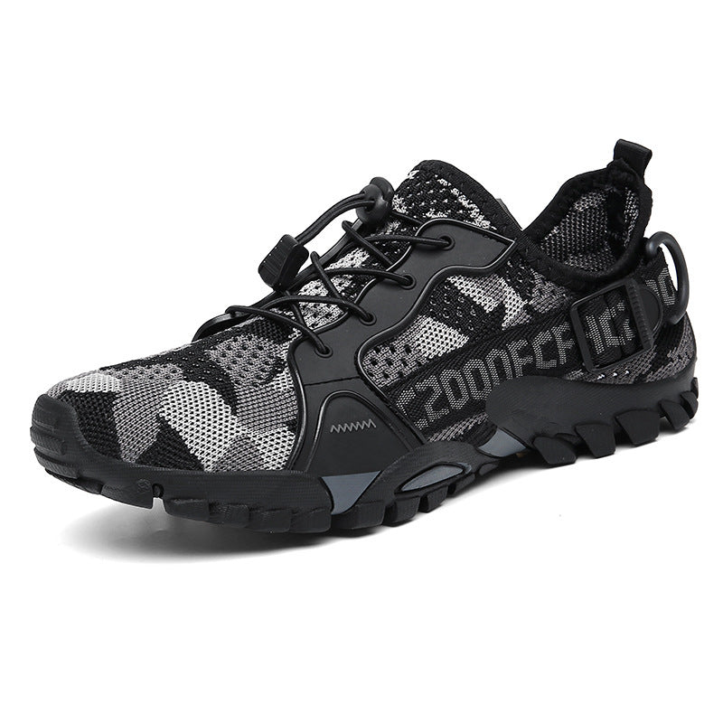 "Orthopädischer Wanderschuh Damen in Camouflage, gepolsterte Einlegesohle, rutschfeste Sohle, atmungsaktiv, seitliche Ansicht