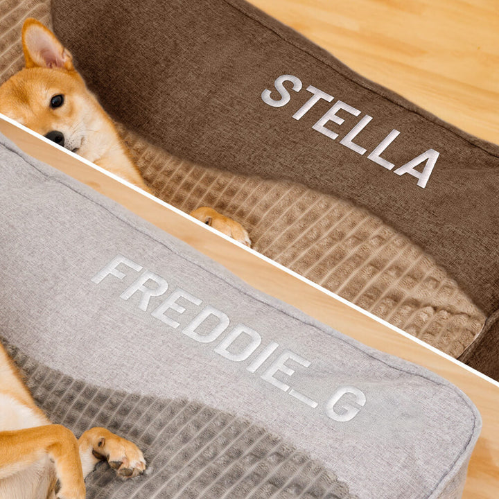 Orthopädisches Hundebett, dick und kratzfest, mit Kopfstütze; fördert gesunde Haltung, extra Komfort für Hunde.