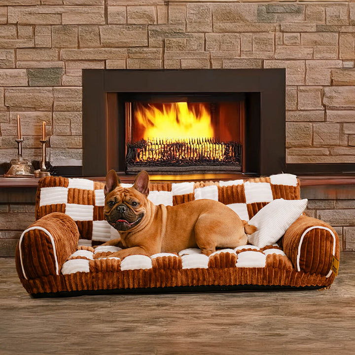 Orthopädisches XXL Hundesofa mit Schachbrettmuster, extragroß und waschbar, ideal für Komfort und Stil.