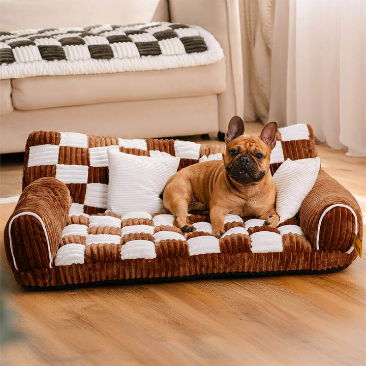 Orthopädisches XXL Hundesofa mit Schachbrettmuster, extragroß und waschbar, ideal für Komfort und Stil.