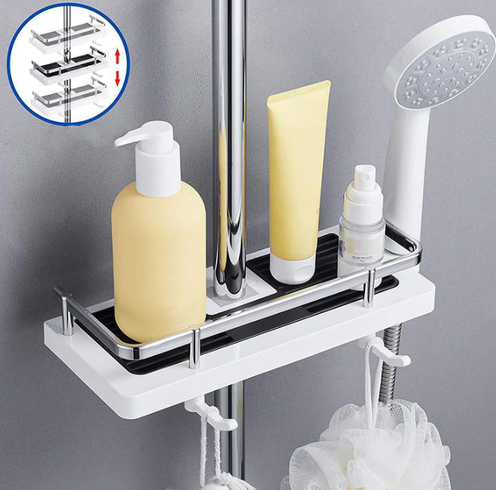 Platzsparendes, modernes Duschregal im Badezimmer; mit Shampoo, Duschgel; elegantes, wasserabweisendes Design; leicht montier
