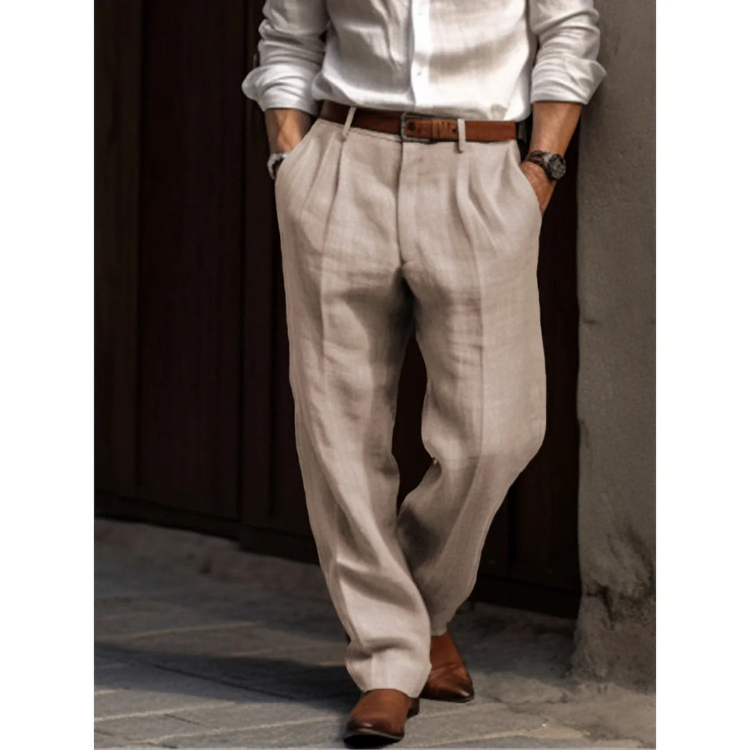 Plissierte atmungsaktive Herren Leinenhose, elegant, bequem und stilvoll, perfekte Passform für Freizeit und formelle Anlässe