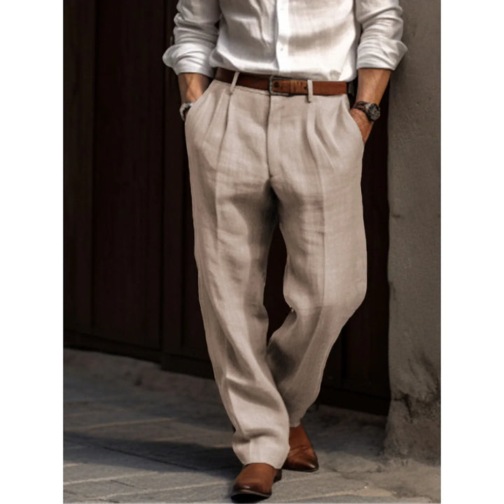 Plissierte atmungsaktive Herren Leinenhose, elegant, bequem und stilvoll, perfekte Passform für Freizeit und formelle Anlässe