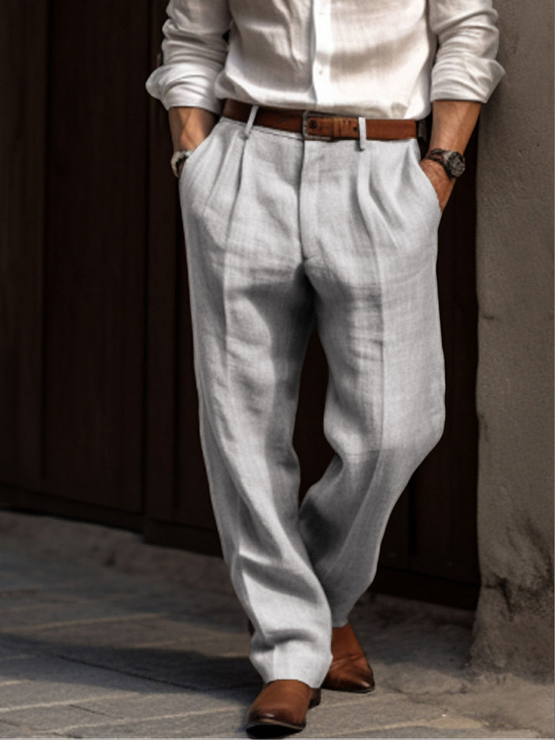 Plissierte atmungsaktive Herren Leinenhose, elegant, bequem und stilvoll, perfekte Passform für Freizeit und formelle Anlässe