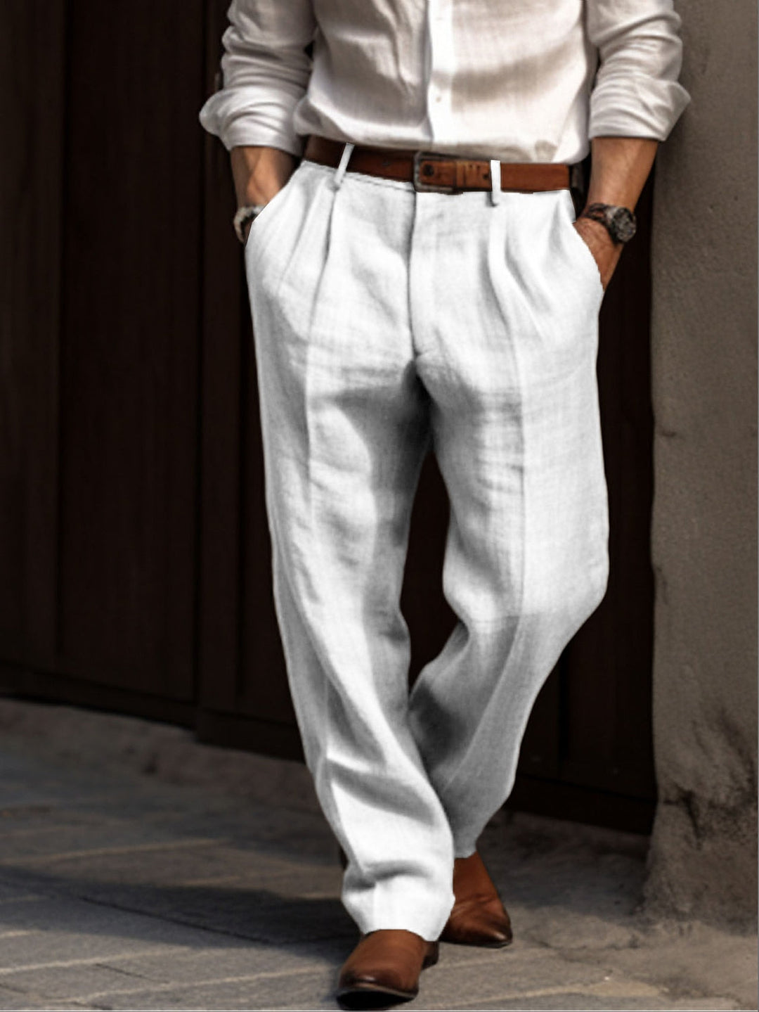Plissierte atmungsaktive Herren Leinenhose, elegant, bequem und stilvoll, perfekte Passform für Freizeit und formelle Anlässe