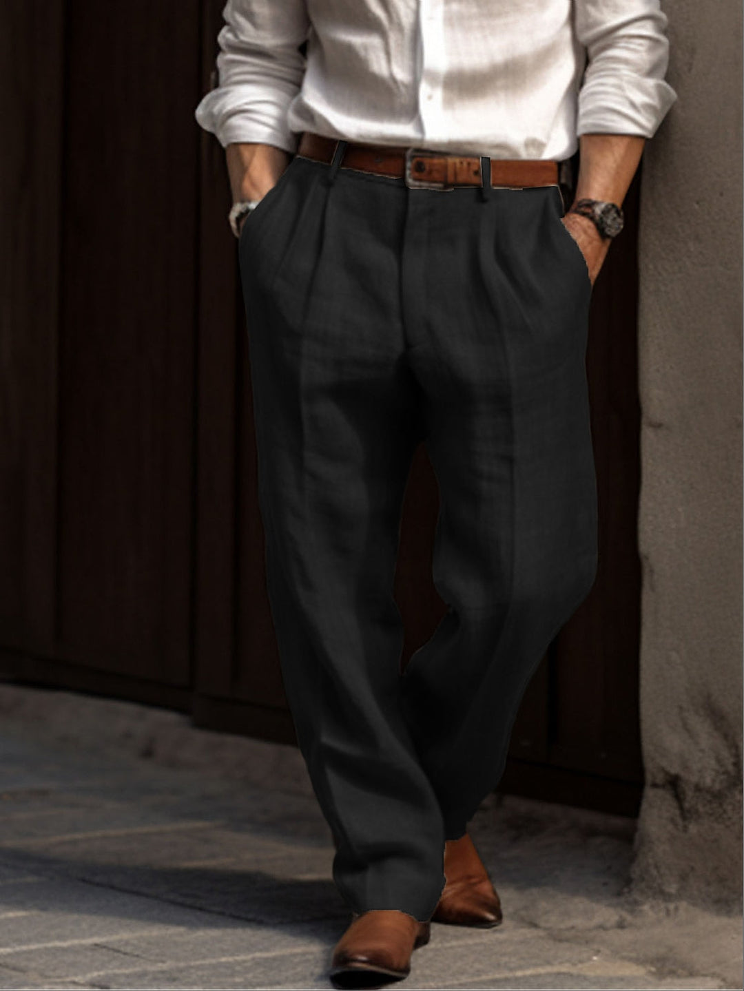 Plissierte atmungsaktive Herren Leinenhose, elegant, bequem und stilvoll, perfekte Passform für Freizeit und formelle Anlässe