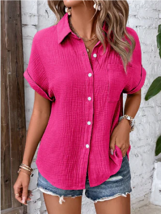 Polly Damenhemd, lässiges Freizeitshirt mit Knopfleiste, Reverskragen, kurze Ärmel, einfarbig, ideal für den Sommer.