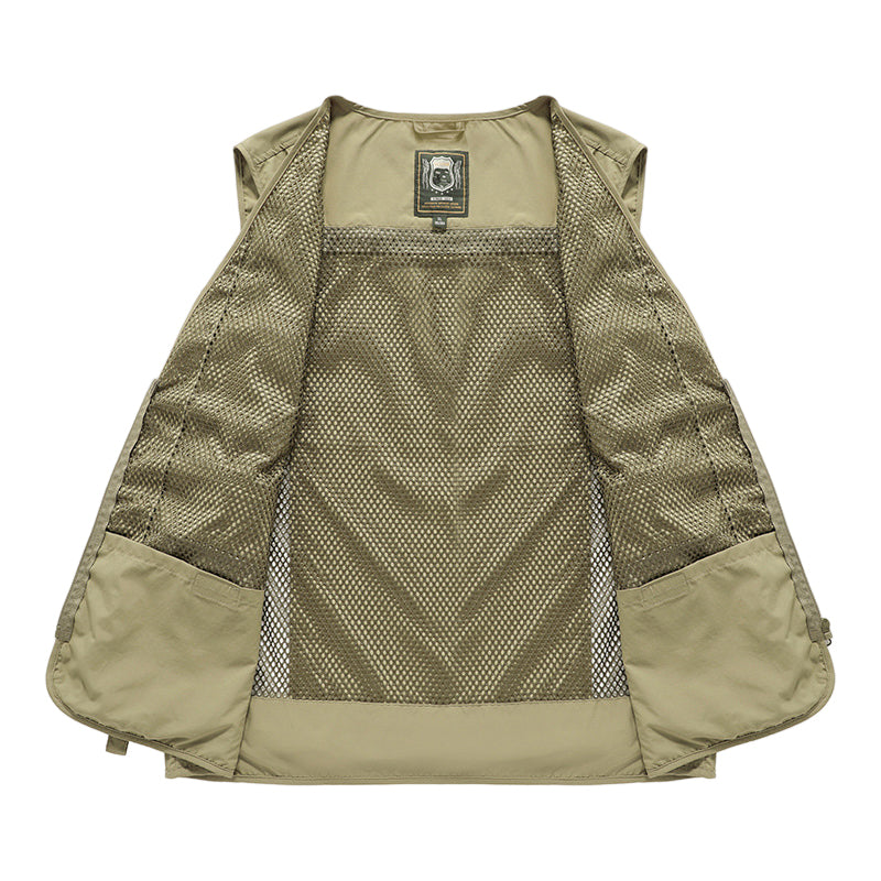 "Praktische Sommerweste mit vielen Taschen, atmungsaktiv für Damen, ideal für Outdoor, in Khaki erhältlich."