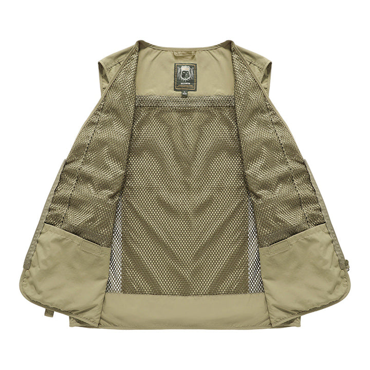 "Praktische Sommerweste mit vielen Taschen, atmungsaktiv für Damen, ideal für Outdoor, in Khaki erhältlich."