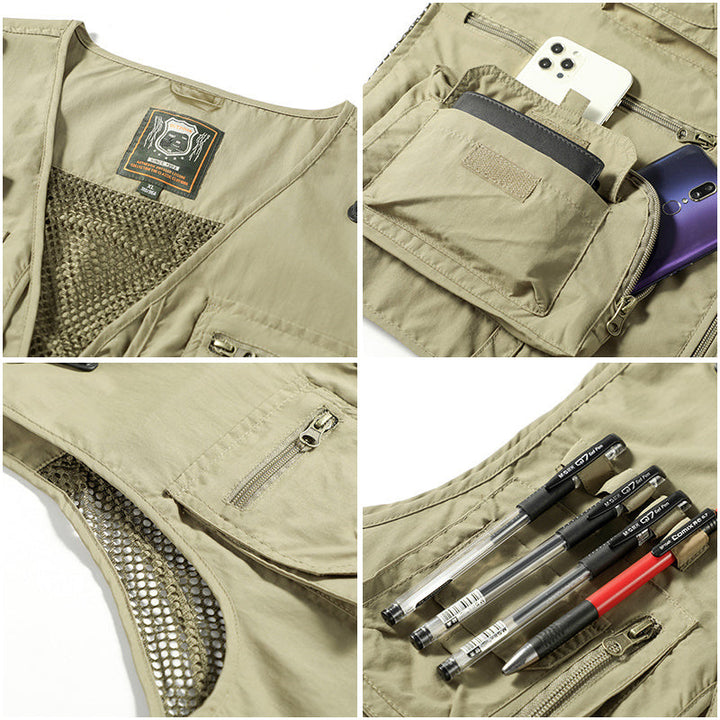 "Praktische Sommerweste mit vielen Taschen, atmungsaktiv für Damen, ideal für Outdoor, in Khaki erhältlich."