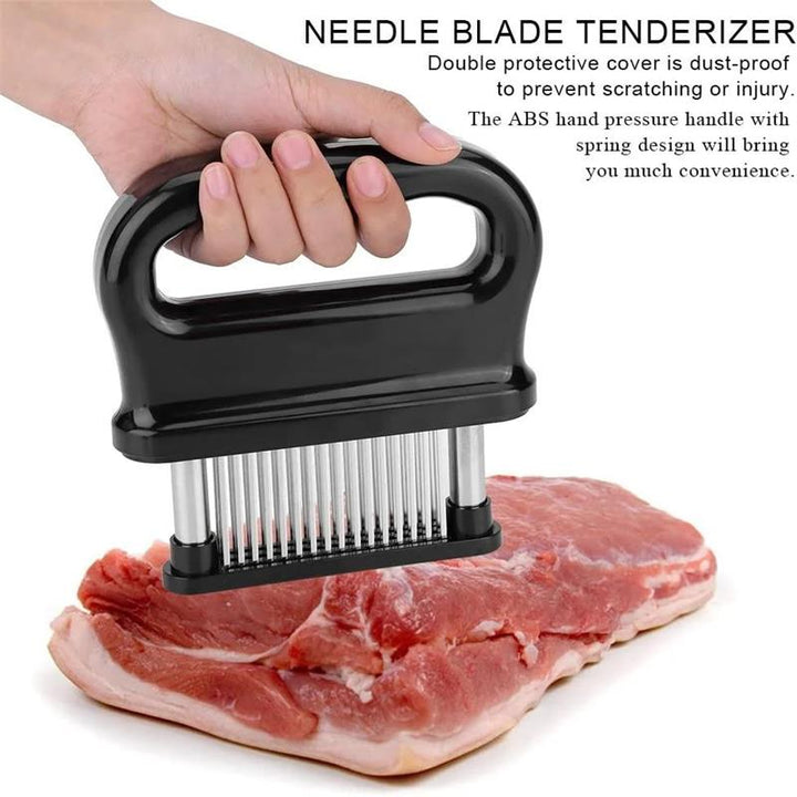 "Praktischer Fleischklopfer mit 48 scharfen Edelstahlklingen, ergonomischem Design, perfekt zum Fleisch zartmachen."