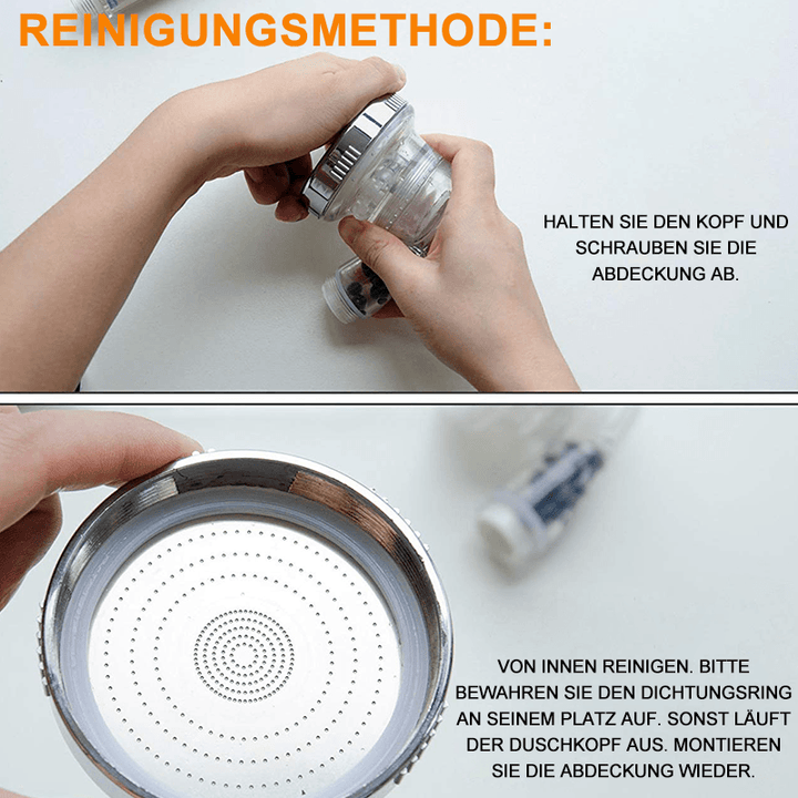 Premiun Duschkopf mit Ionenfilter, Wassersparend, elegantes Design, verbesserte Hautpflege und hohem Wasserdruck.