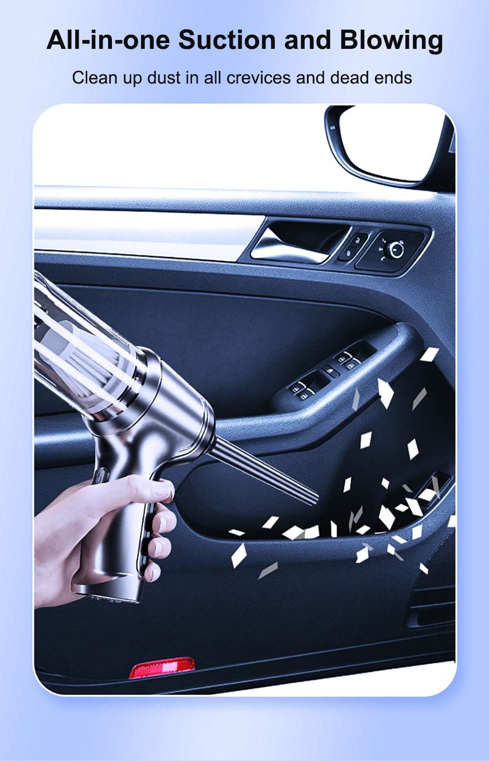 "Professioneller Autostaubsauger 95000PA mit ergonomischem Design, dualen Saugmodi und USB-Ladefunktion"
