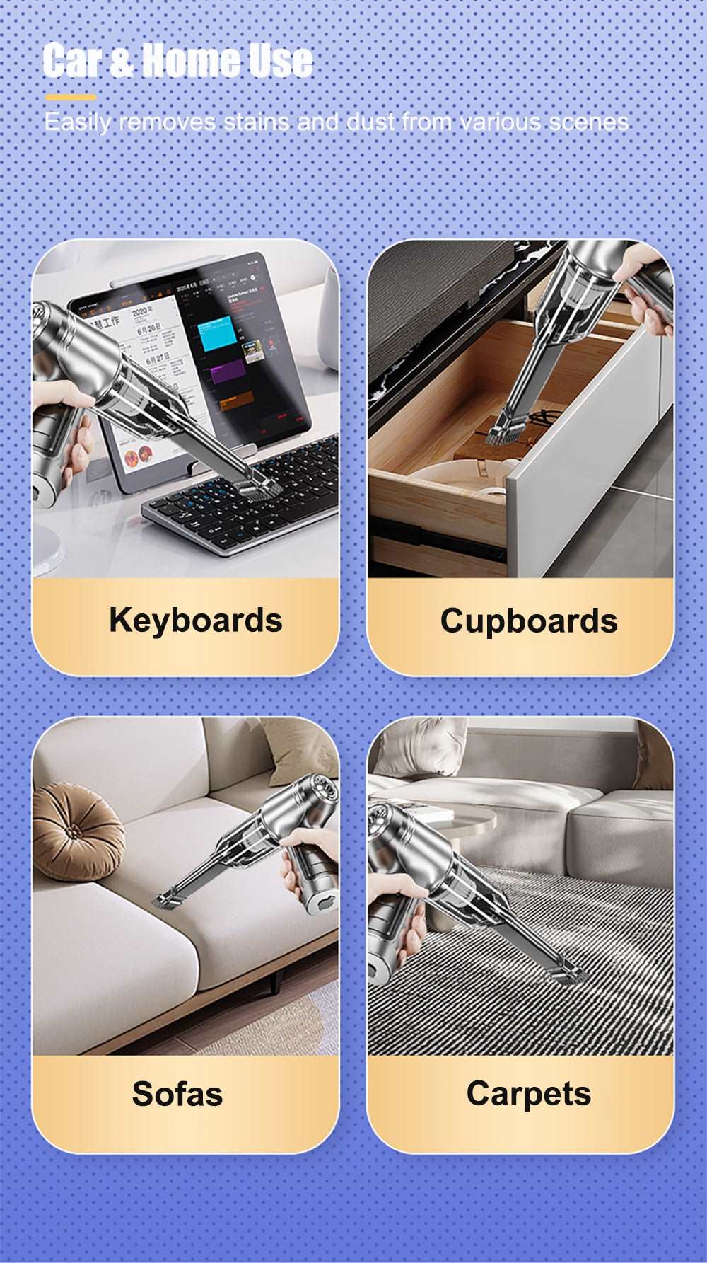 "Professioneller Autostaubsauger 95000PA mit ergonomischem Design, dualen Saugmodi und USB-Ladefunktion"