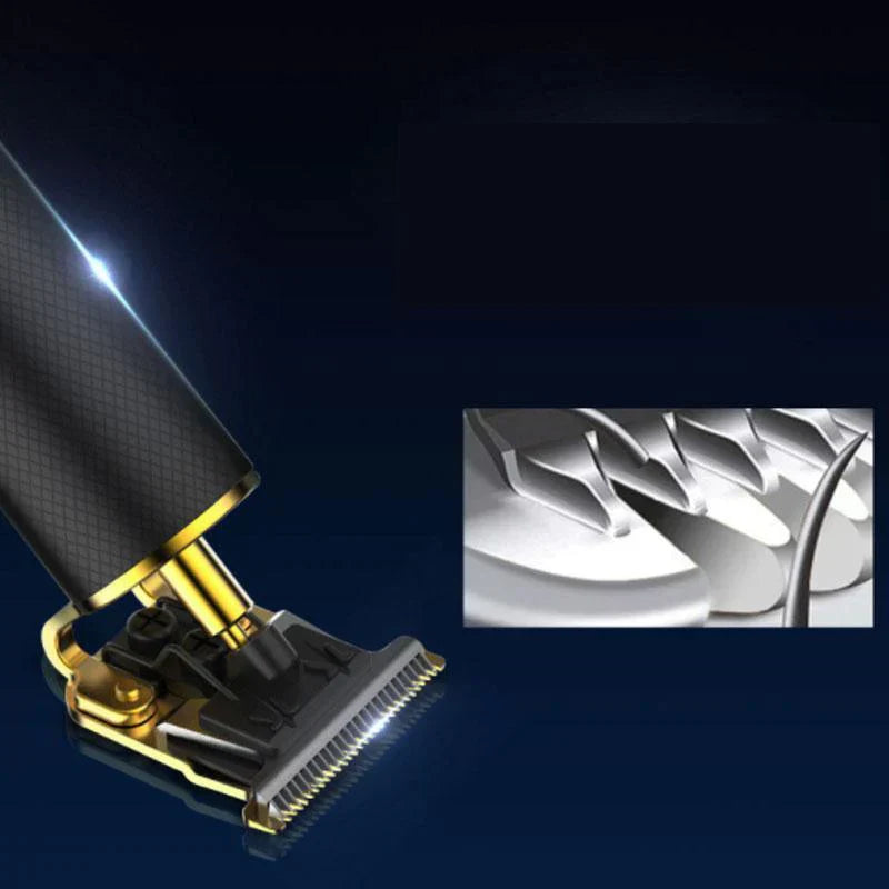 "Professioneller Haarschneider für Männer, schwarz-gold, mit T-förmiger Stahlklinge für präzise Schnitte und flexiblem Trimme