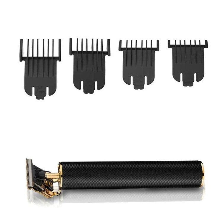 "Professioneller Haarschneider für Männer, schwarz-gold, mit T-förmiger Stahlklinge für präzise Schnitte und flexiblem Trimme