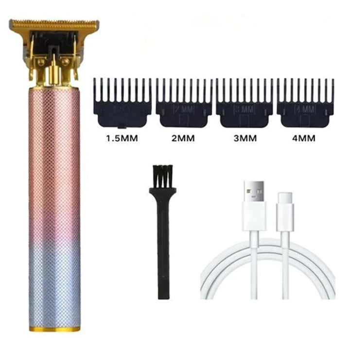 "Professioneller Haarschneider für Männer, schwarz-gold, mit T-förmiger Stahlklinge für präzise Schnitte und flexiblem Trimme