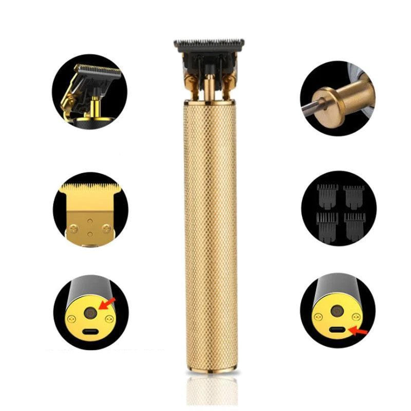 "Professioneller Haarschneider für Männer, schwarz-gold, mit T-förmiger Stahlklinge für präzise Schnitte und flexiblem Trimme