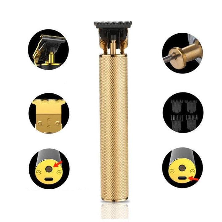 "Professioneller Haarschneider für Männer, schwarz-gold, mit T-förmiger Stahlklinge für präzise Schnitte und flexiblem Trimme