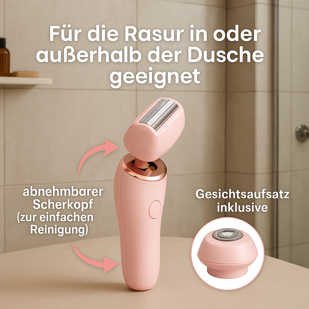 "Rasierapparat GlattPro 2.0: Sanfte Haarentfernung für empfindliche Haut in Blau und Rosa, kabellos, wasserdicht."
