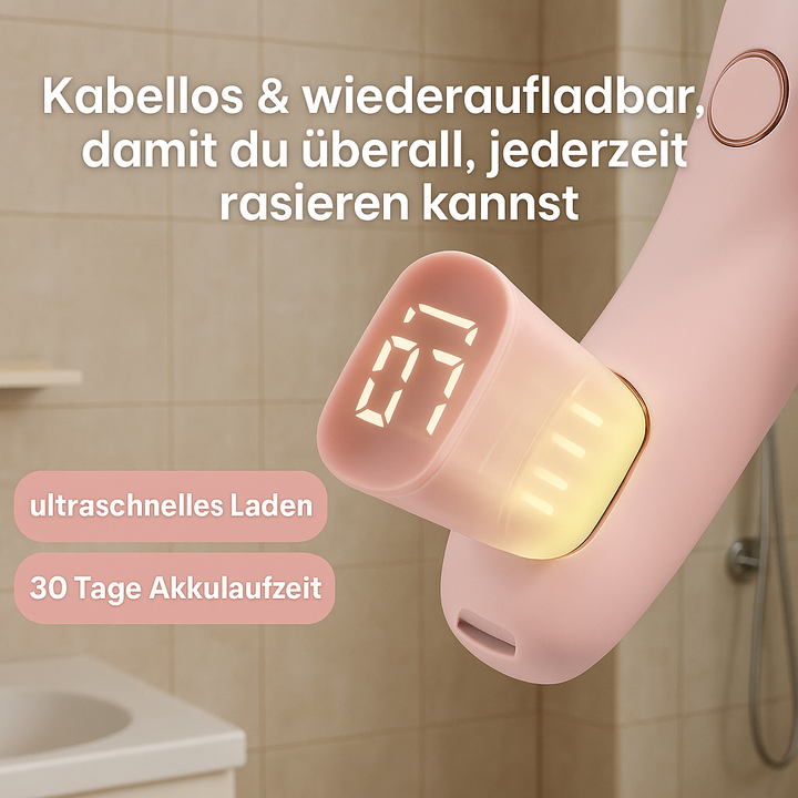 "Rasierapparat GlattPro 2.0: Sanfte Haarentfernung für empfindliche Haut in Blau und Rosa, kabellos, wasserdicht."