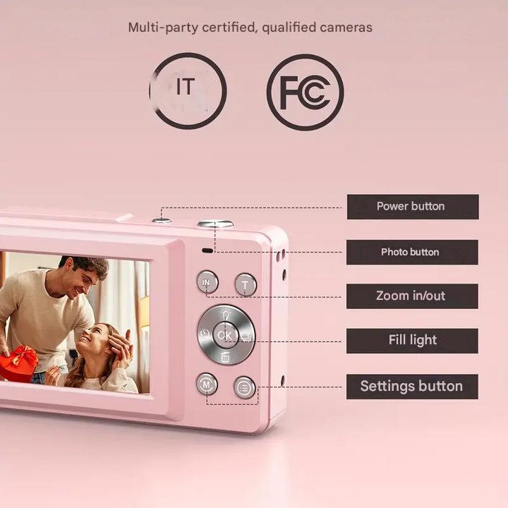 Retro Digitalkamera mit modernen Funktionen, kompakt und leicht, bietet 1080p Videoqualität und hochauflösende Fotos.