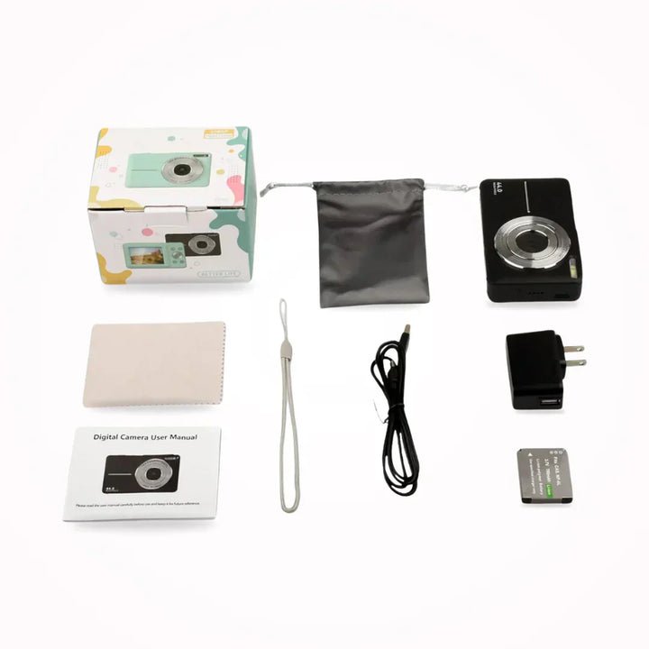 Retro Digitalkamera mit modernen Funktionen, kompakt und leicht, bietet 1080p Videoqualität und hochauflösende Fotos.