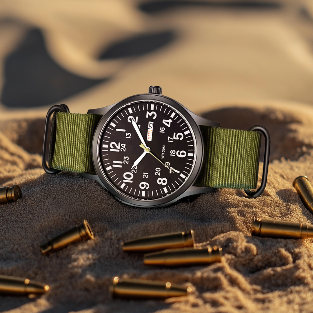 Robuste Outdoor Herren Armbanduhr, Edelstahlgehäuse, leuchtende Zeiger, wasserdicht, kratzfestes Glas, ideal für Abenteuer.