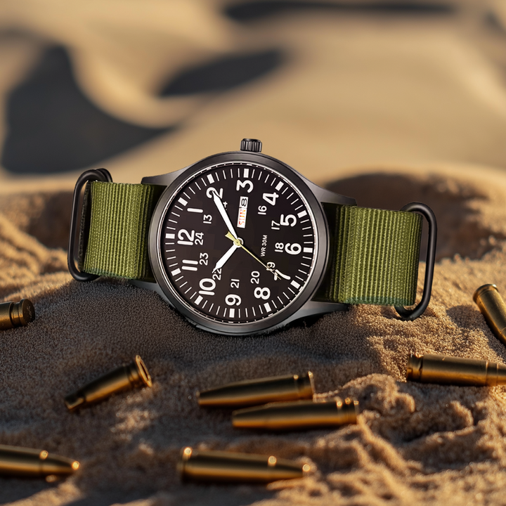 Robuste Outdoor Herren Armbanduhr, Edelstahlgehäuse, leuchtende Zeiger, wasserdicht, kratzfestes Glas, ideal für Abenteuer.