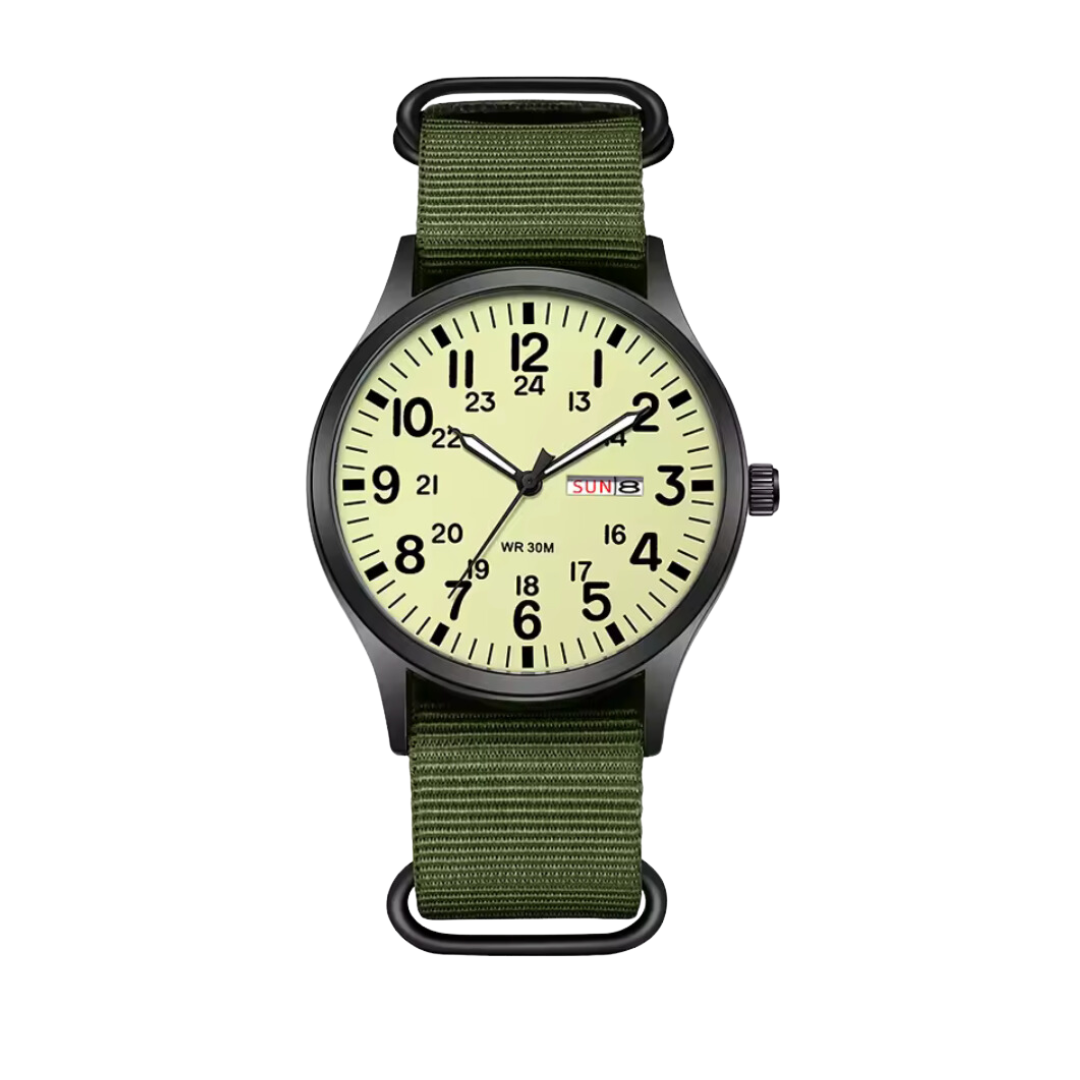 Robuste Outdoor Herren Armbanduhr, Edelstahlgehäuse, leuchtende Zeiger, wasserdicht, kratzfestes Glas, ideal für Abenteuer.