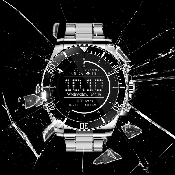 Robuste Smartwatch mit Gorilla® Glass, Metallgehäuse und Gesundheitsfunktionen, ideal für extreme Bedingungen.
