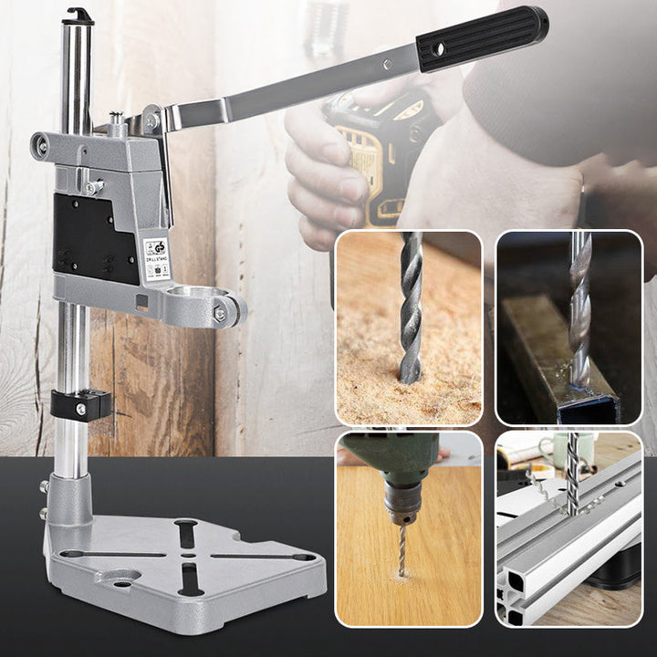 Robuster Elektrobohrständer aus Aluminium, Vorderansicht, ideal für präzises Bohren, stabil, für Heimwerker & Profis.