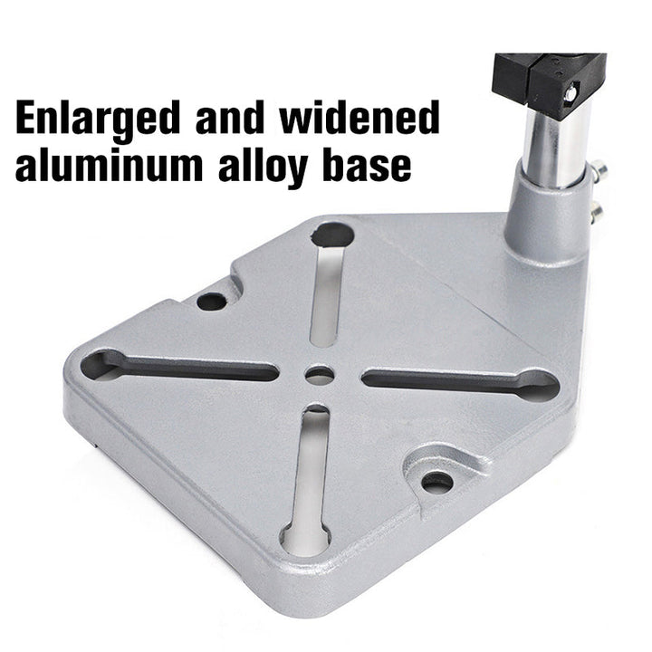 Robuster Elektrobohrständer aus Aluminium, Vorderansicht, ideal für präzises Bohren, stabil, für Heimwerker & Profis.