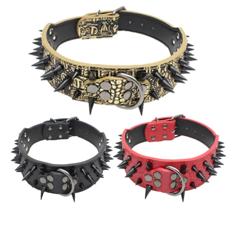 "Robustes Hundehalsband verstellbar mit goldenen Nieten, aus Kunstleder für große Hunde, edles Design, Schutz & Stil."