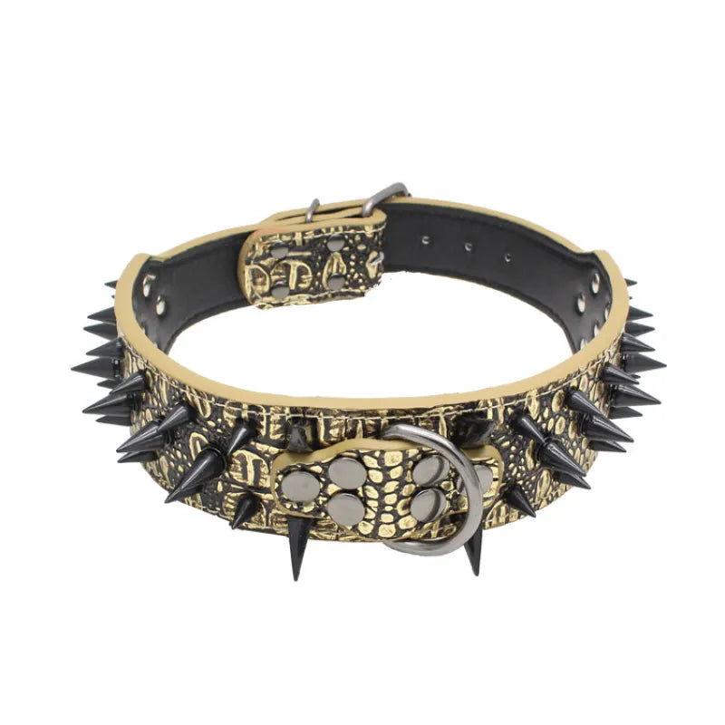 "Robustes Hundehalsband verstellbar mit goldenen Nieten, aus Kunstleder für große Hunde, edles Design, Schutz & Stil."