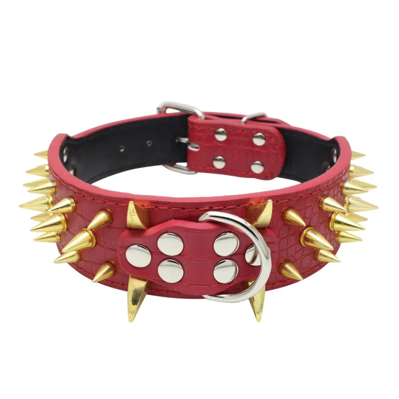 "Robustes Hundehalsband verstellbar mit goldenen Nieten, aus Kunstleder für große Hunde, edles Design, Schutz & Stil."
