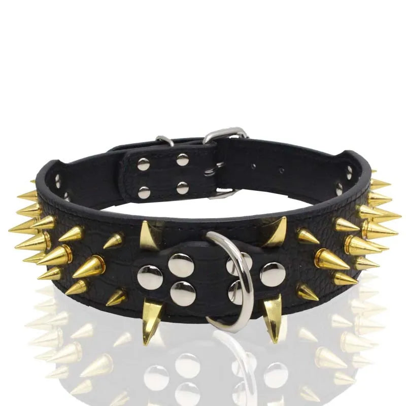 "Robustes Hundehalsband verstellbar mit goldenen Nieten, aus Kunstleder für große Hunde, edles Design, Schutz & Stil."