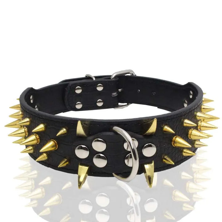"Robustes Hundehalsband verstellbar mit goldenen Nieten, aus Kunstleder für große Hunde, edles Design, Schutz & Stil."