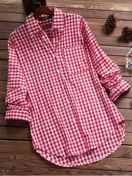 "Rotes lässiges Damen-Button-Down-Hemd mit lockerer Passform, elegantes Freizeitdesign, perfekt für Alltag."