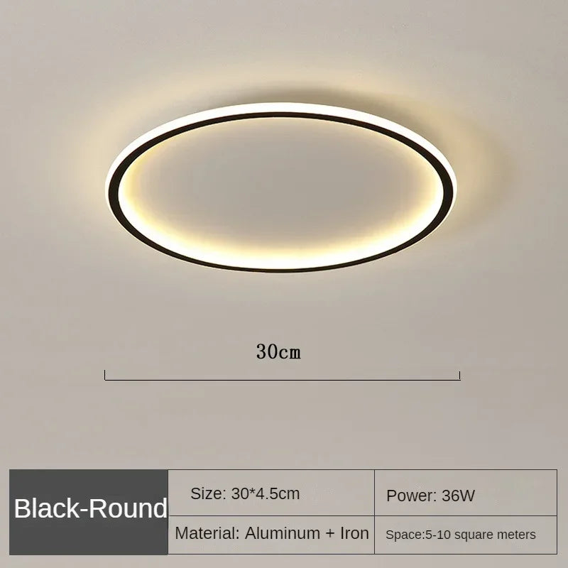 Runde skandinavische LED-Deckenleuchte, minimalistisches Design, warmes Licht, ideal für Wohnzimmer oder Schlafzimmer.