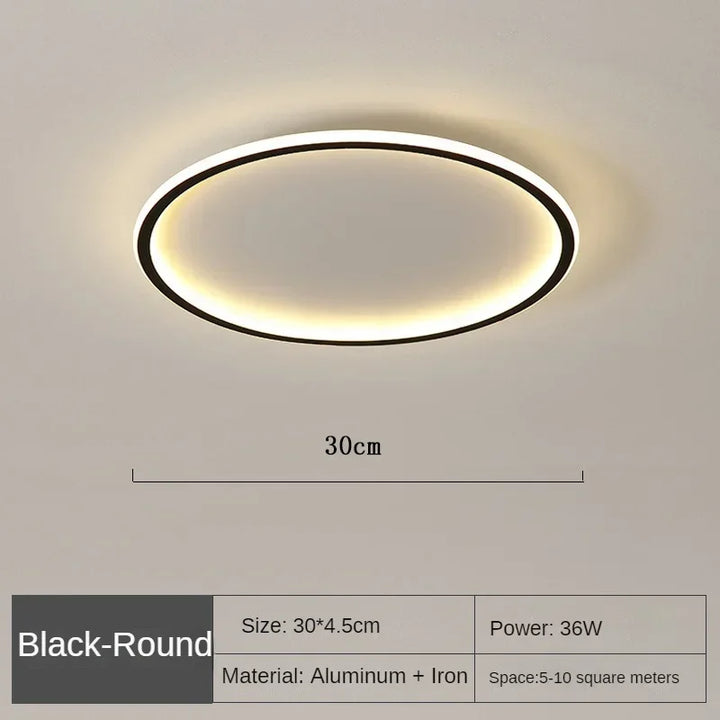 Runde skandinavische LED-Deckenleuchte, minimalistisches Design, warmes Licht, ideal für Wohnzimmer oder Schlafzimmer.