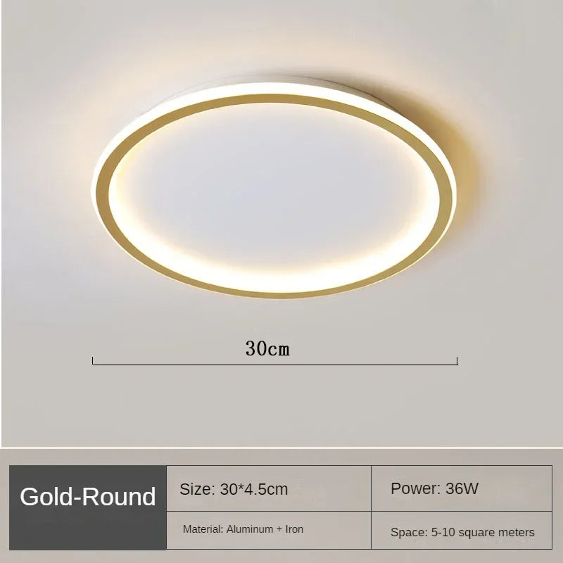 Runde skandinavische LED-Deckenleuchte, minimalistisches Design, warmes Licht, ideal für Wohnzimmer oder Schlafzimmer.