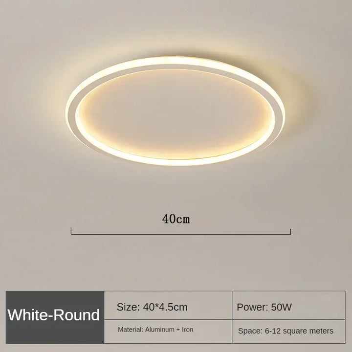 Runde skandinavische LED-Deckenleuchte, minimalistisches Design, warmes Licht, ideal für Wohnzimmer oder Schlafzimmer.