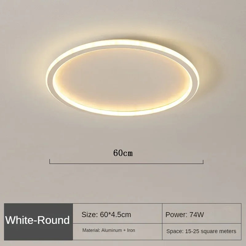 Runde skandinavische LED-Deckenleuchte, minimalistisches Design, warmes Licht, ideal für Wohnzimmer oder Schlafzimmer.