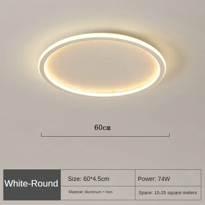 Runde skandinavische LED-Deckenleuchte, minimalistisches Design, warmes Licht, ideal für Wohnzimmer oder Schlafzimmer.