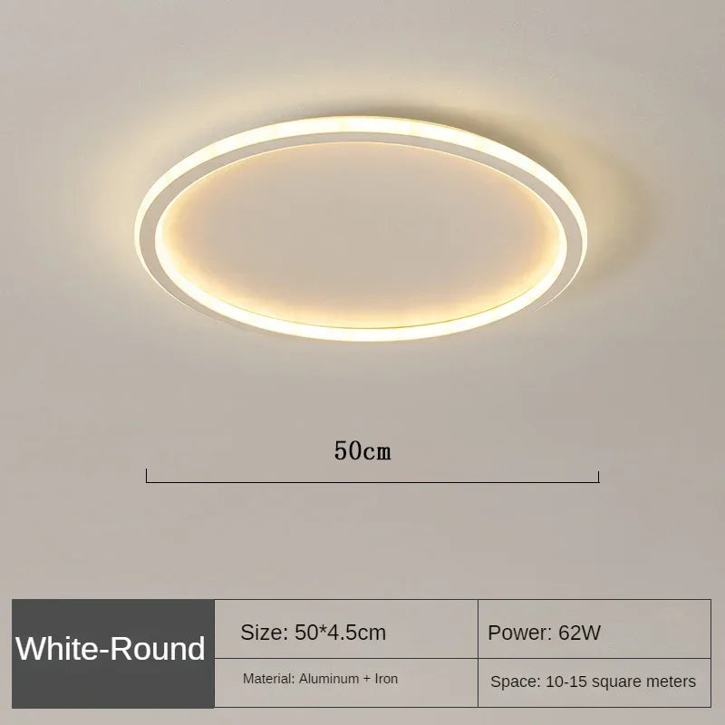 Runde skandinavische LED-Deckenleuchte, minimalistisches Design, warmes Licht, ideal für Wohnzimmer oder Schlafzimmer.