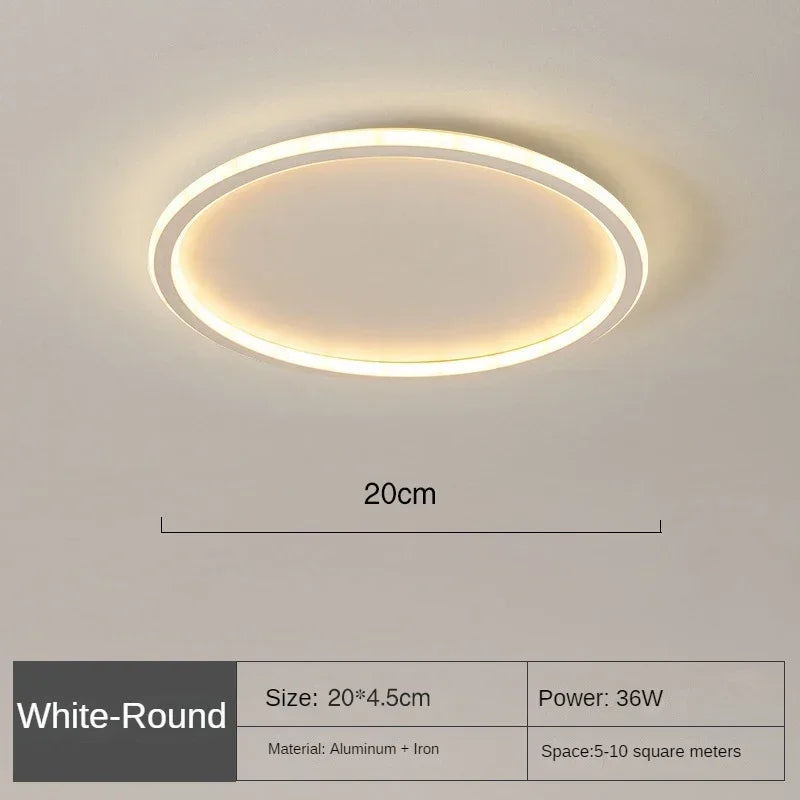 Runde skandinavische LED-Deckenleuchte, minimalistisches Design, warmes Licht, ideal für Wohnzimmer oder Schlafzimmer.