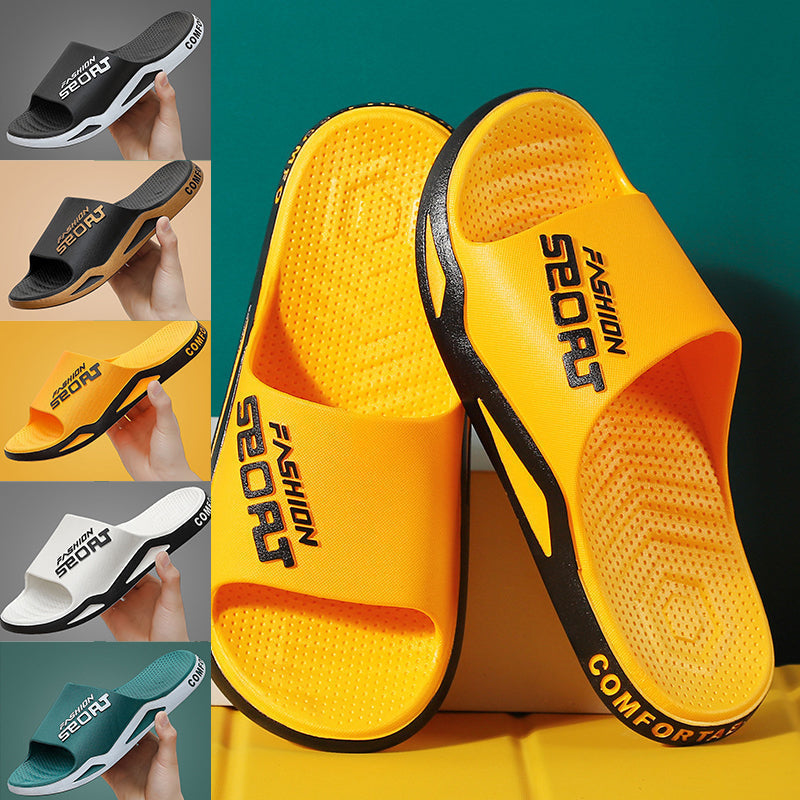 "Rutschfeste und atmungsaktive unisex Sportsandalen, stilvoll zweifarbig in Gelb+Schwarz, perfekt für aktive Tage."